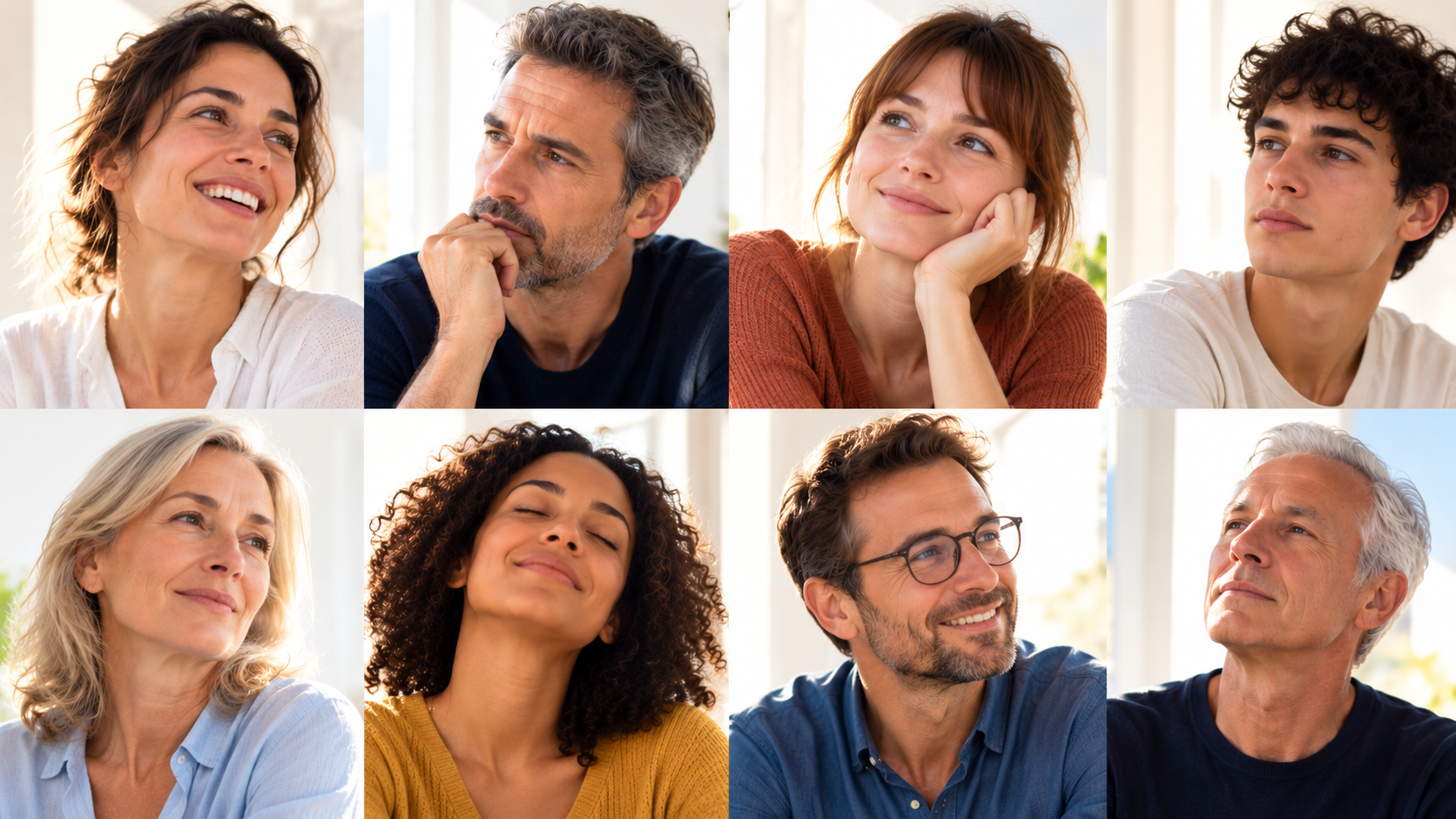 Hommes et femmes exprimant différentes émotions et états affectifs
