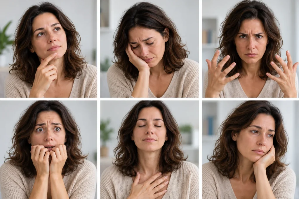 Différentes expressions du visage illustrant la manifestation des émotions
